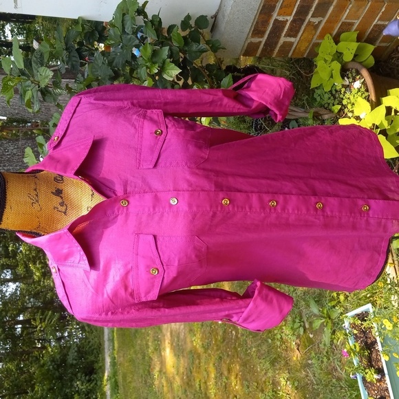 Tory Burch Brigitte Pink Purple Long Sleeve Roll Tab Button Up Blouse - Picture 10 of 14